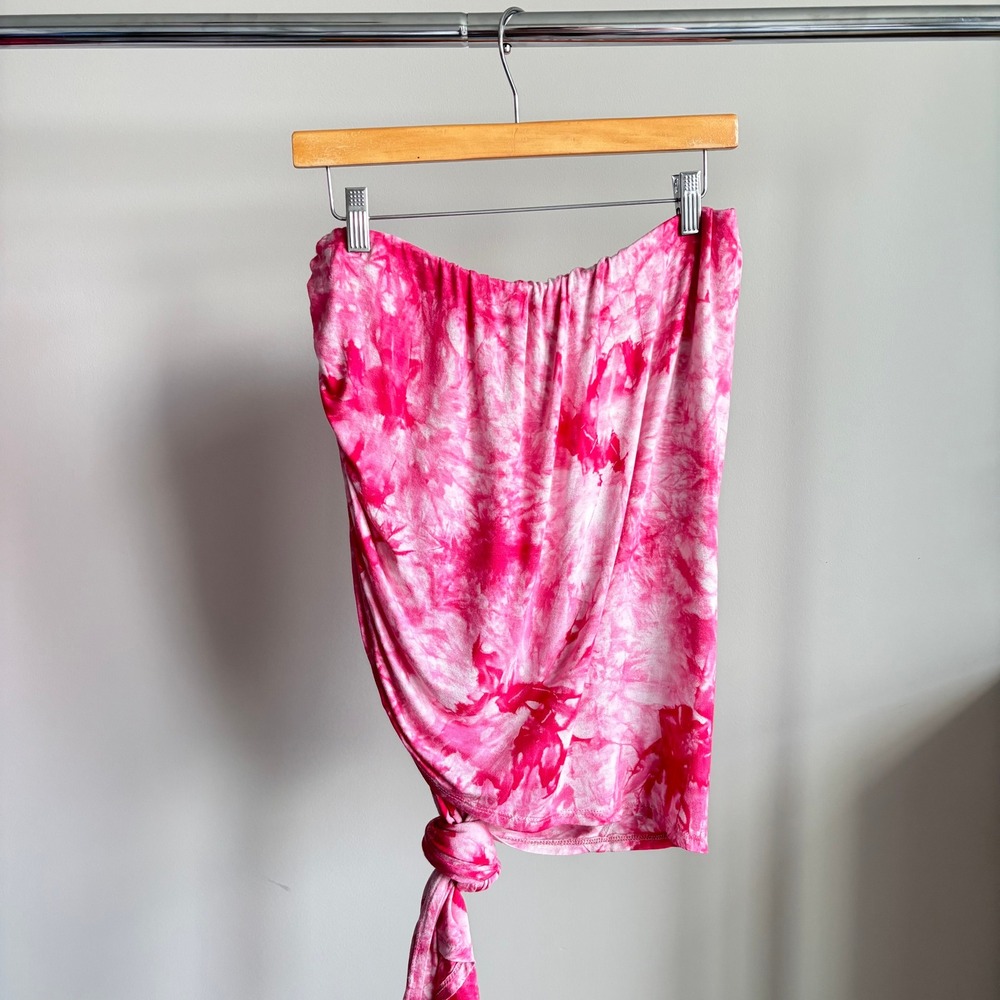 Vintage Y2K Touch Me Strapless Pink White Tie Die Asymmetrical Tube Top Size 1XL
